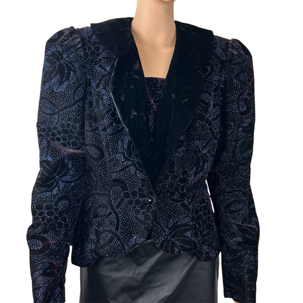 Scott/Jessica McClintock Black Patterned velvet Women's Blazer. Vintage Size 14